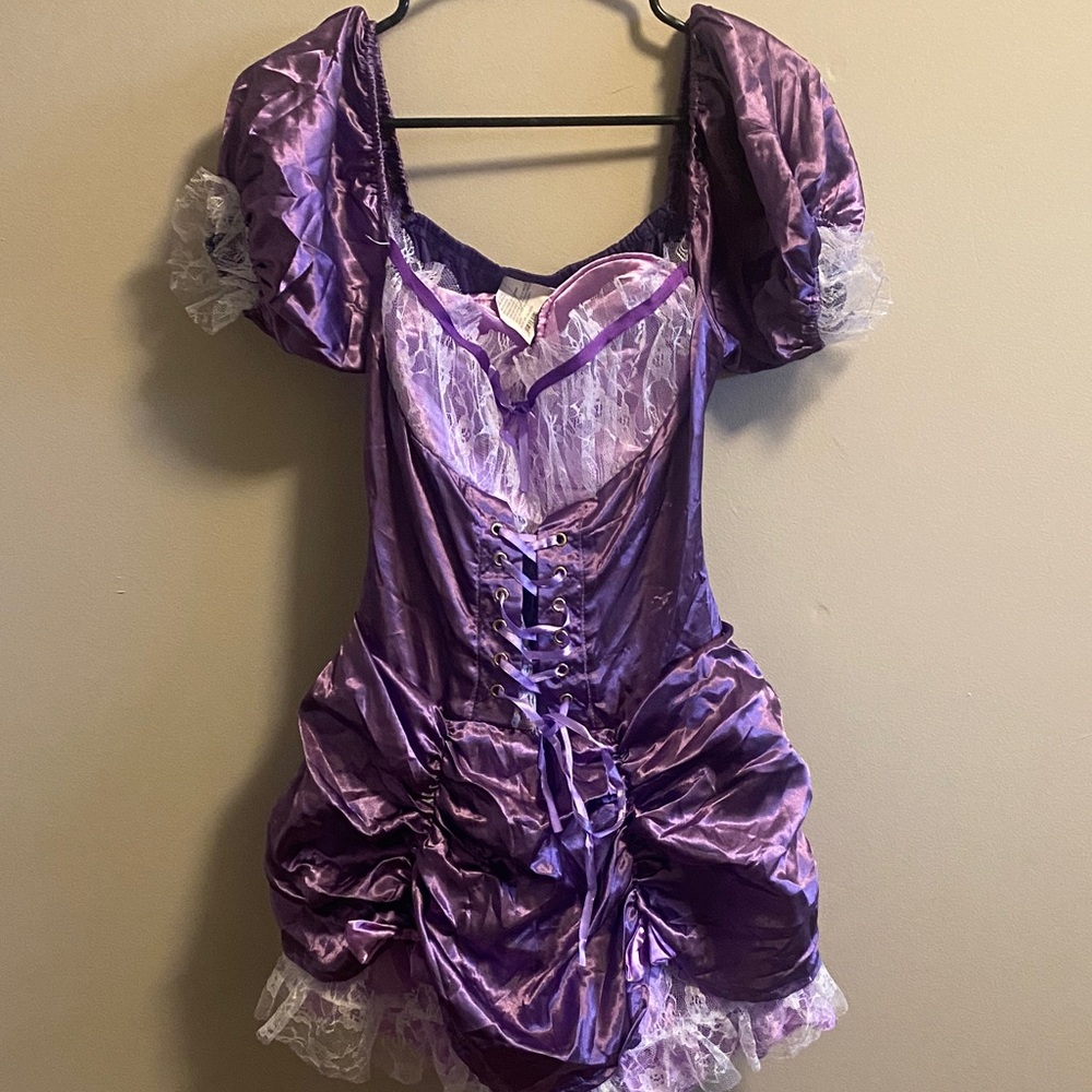 Purple Satin Lace-Up Women's Southern Belle Costume Dress with Hat
